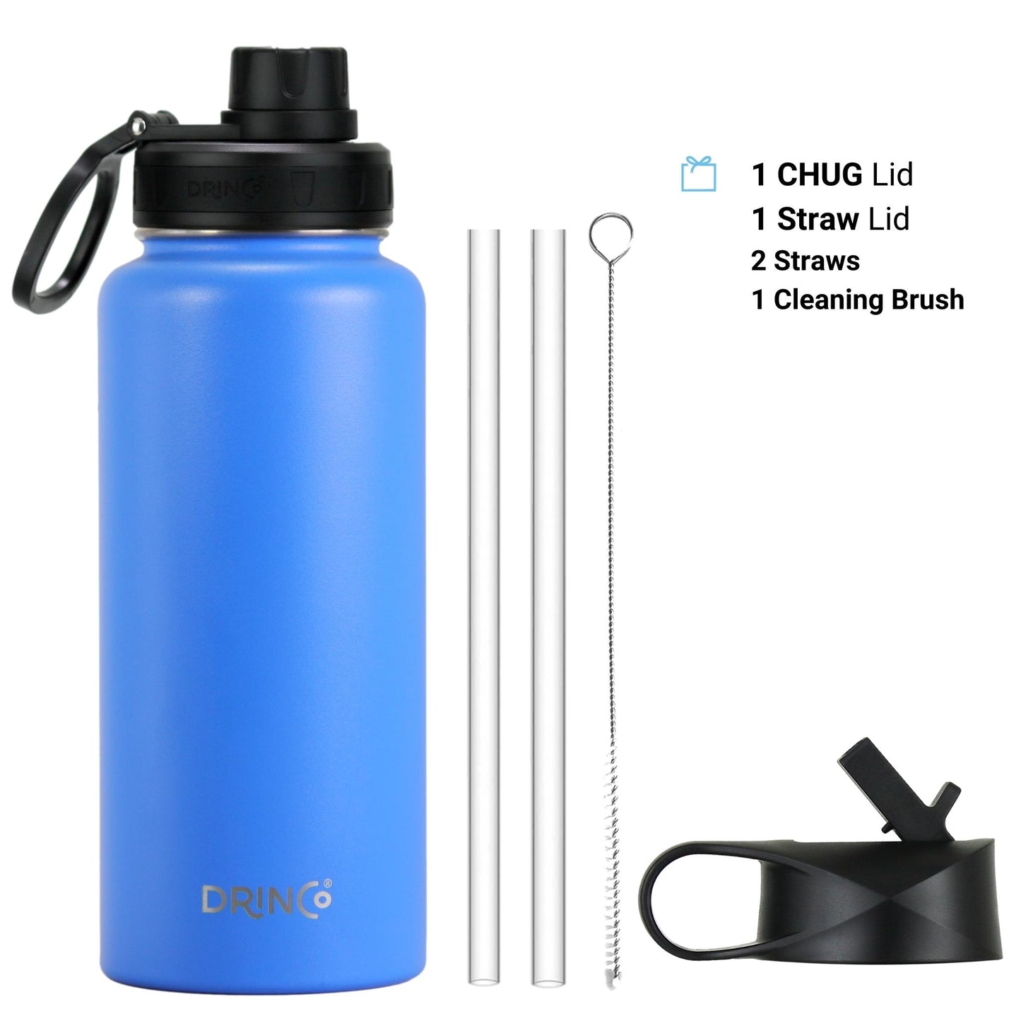 DRINCO® 32oz Stainless Steel Water Bottle - Royal Blue - Leakproof & Double Wall Insulated